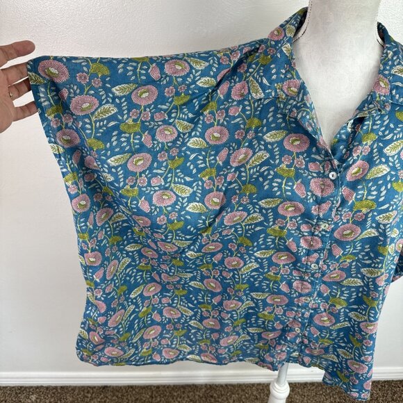 Natural Life Kelly Women's OS Oversized Boxy SS Kimono Top Heathered Blue Floral - Picture 5 of 9